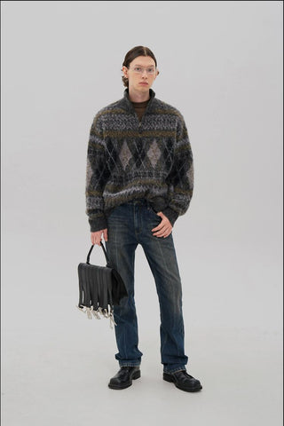 [MASONPRINCE] Wool Blend Fair Isle Fitted Cardigan