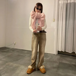 Washed wide denim pants