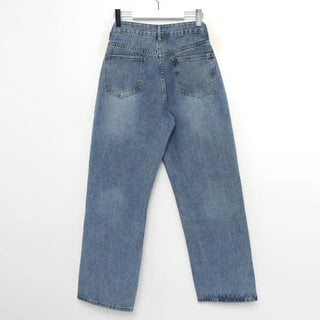 Straight-fit, center-creased denim pants