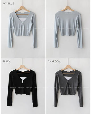Layered Button Cropped T-Shirt