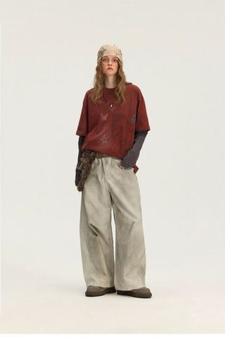 [Monterest] Washed Curved Seam Wide Leg Pants