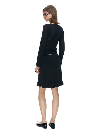 [NECY] Black Satin Fishtail Midi Skirt