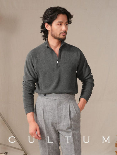 [CULTUM] Stand Collar Half-Zip Fleece T-shirt