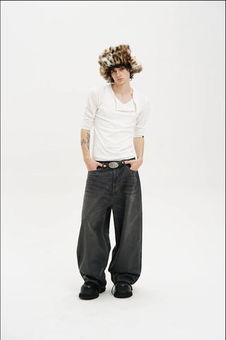 [MASONPRINCE] Waxed Relaxed Wide Leg Jeans