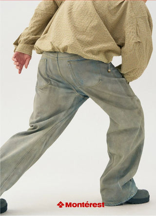[Monterest] 3D Curved Wide Leg Washed Jeans