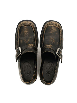 [Moromoro2] Distressed Leather Loafers