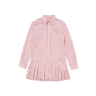 [Moromoro2] Crinkle Tie-Neck Pleated Shirt  Dress