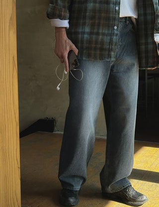Washed Blue Wide Denim Pants (no.157)