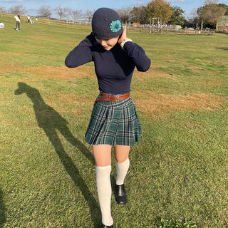 Checked pleated mini skirt