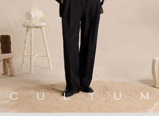 [CULTUM] Wool Blend Tapered Wide Leg Trousers