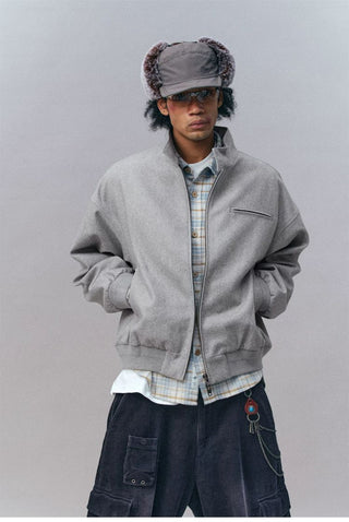 [Monterest] Wool Blend Stand Collar Harrington Jacket