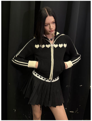 [NECY] Sweet Heart Jacquard Zip Cardigan