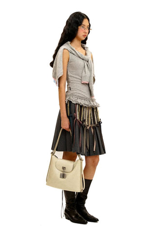 [Moromoro2] Lace Trim Plaid Patchwork Pleated  Skirt