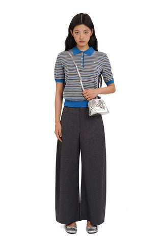 [Moromoro2] Tencel Linen Blend Striped Polo Knit  Top