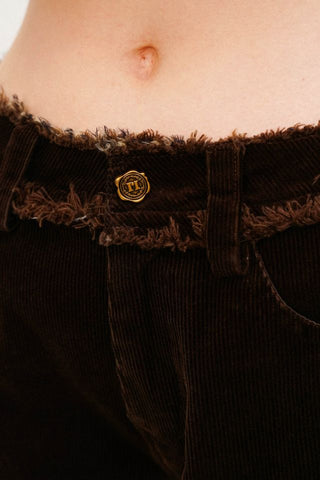 [Moromoro2] Distressed Plaid Corduroy Cargo  Pants