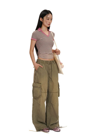 [Moromoro2] Gradient Washed Wide Leg Cargo  Pants