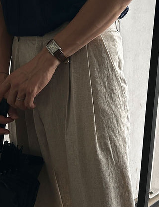 Double-pleated linen wide pants (3 colors)