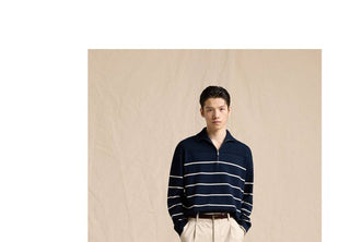[CULTUM] Half-Zip Striped Cotton Knit Sweater