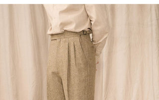 [CULTUM] Wool Blend Herringbone Double Pleat Trousers
