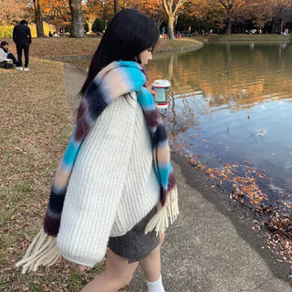 Border Tassel Scarf - P000KVYR