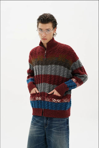 [MASONPRINCE] Fair Isle Cable Knit Wool Blend Cardigan