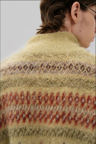 [MASONPRINCE] Wool Blend Fair Isle Fitted Cardigan