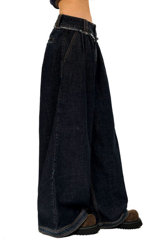 [Moromoro2] Frayed Waistband Wide Leg Jeans