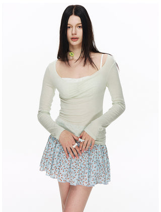 [NECY] Heart Neck Shirring Long Sleeve (2color)