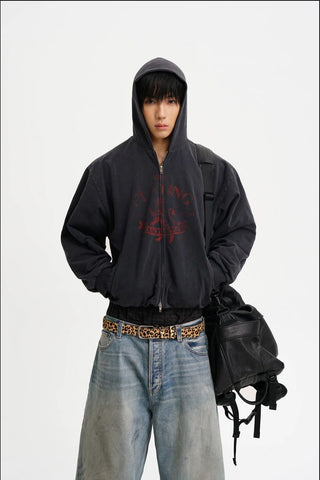 [MASONPRINCE] Boxy-Fit Hooded Zip-Up Cardigan