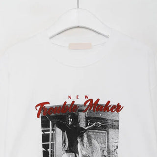 Loose-fitting photo print short-sleeved T-shirt