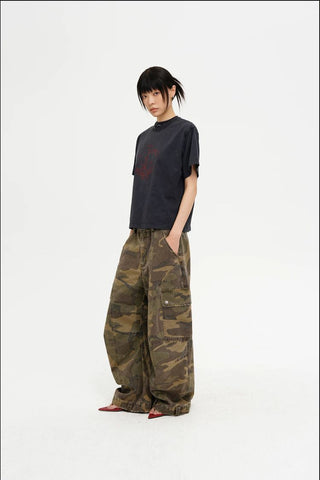 [MASONPRINCE] Curved Seam Camouflage Wide Leg Pants