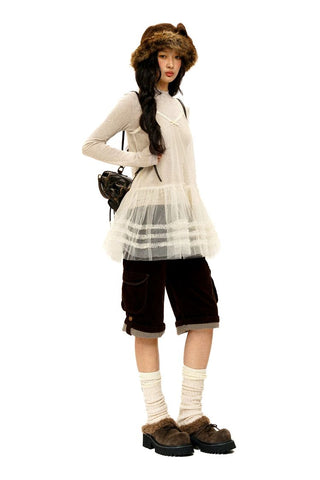 [Moromoro2] Layered Mesh Lace Camisole  Dress