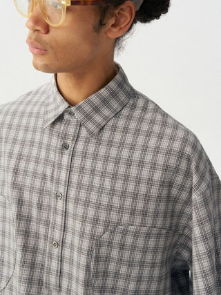 [Monterest] Oversized Half-Placket Check Shirt