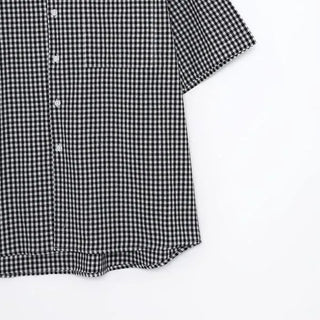 Linen check open collar shirt