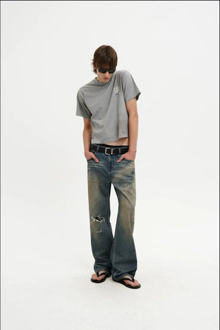 [MASONPRINCE] Distressed Patch Badge Cotton Top