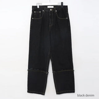Cut-off semi-wide denim pants