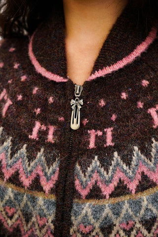 [Moromoro2] Fair Isle Bow Pocket Retro Collar  Cardigan
