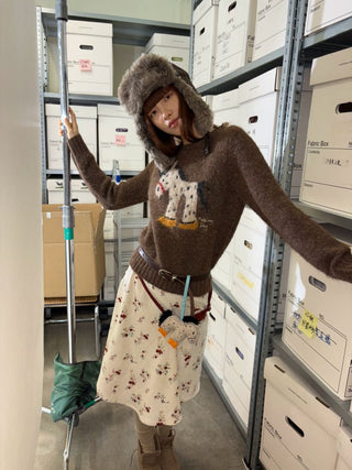 [NeverSeez] Pony Pattern Crew Neck Sweater