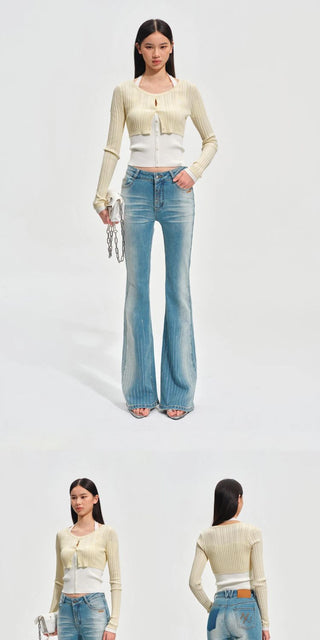 [NOTAWEAR] Rhinestone Flare Jeans Mid-Rise