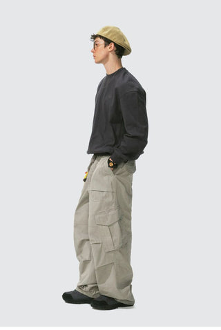 [Monterest] Grid Cotton Drawstring Paratrooper Pants