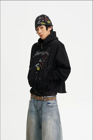 [MASONPRINCE] Bear Print Zip-Up Hooded Cardigan