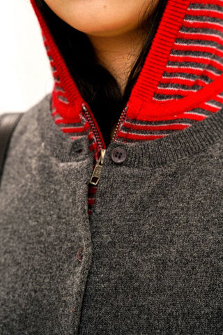 [Moromoro2] Contrast Striped Layered Knit  Sweater