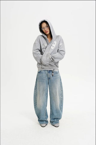 [MASONPRINCE] Washed Mid-Rise Tapered Wide Denim Pants
