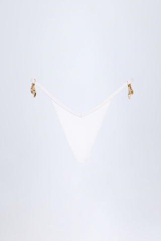 Charm-Detail Thong Bikini Bottoms in White