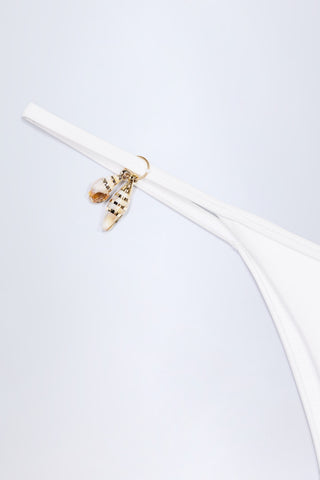 Charm-Detail Thong Bikini Bottoms in White