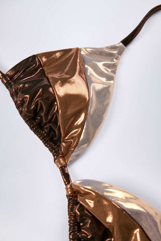 Panelled Bikini Bra in Bronze Gold