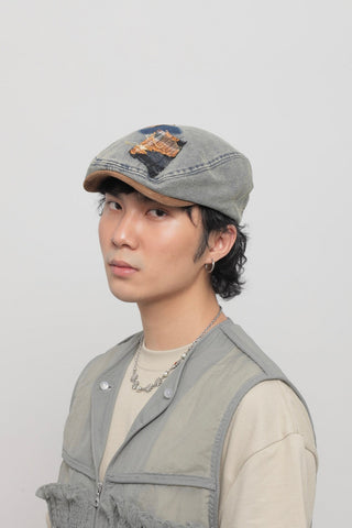 patch denim beret