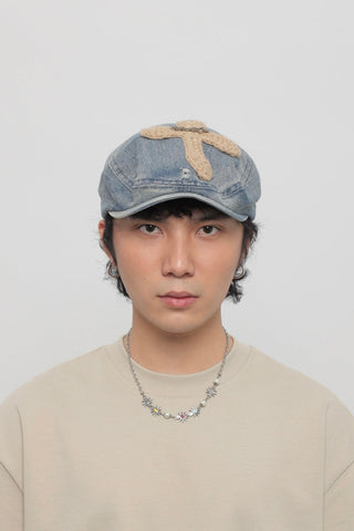 patch denim beret