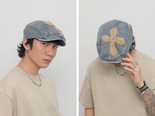 patch denim beret