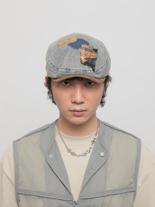 patch denim beret